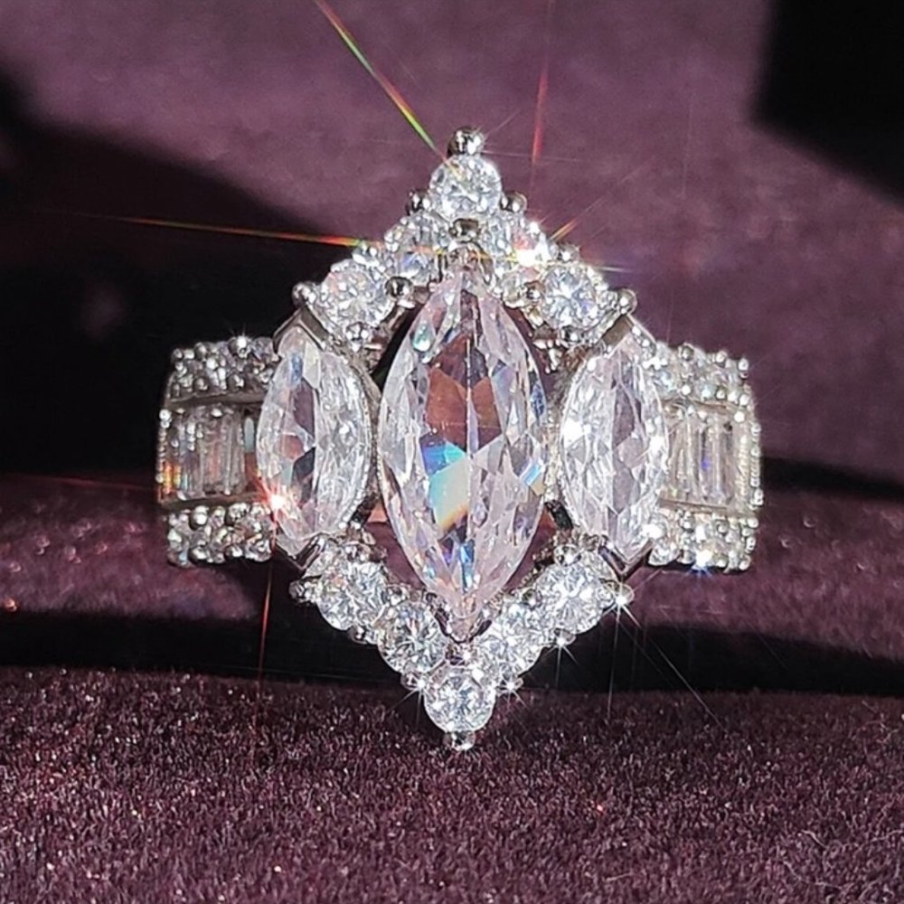 GOLD ENGAGEMENT DIAMOND S925 STERLING SILVER RING, BEAUTIFUL RING, SHINY RING